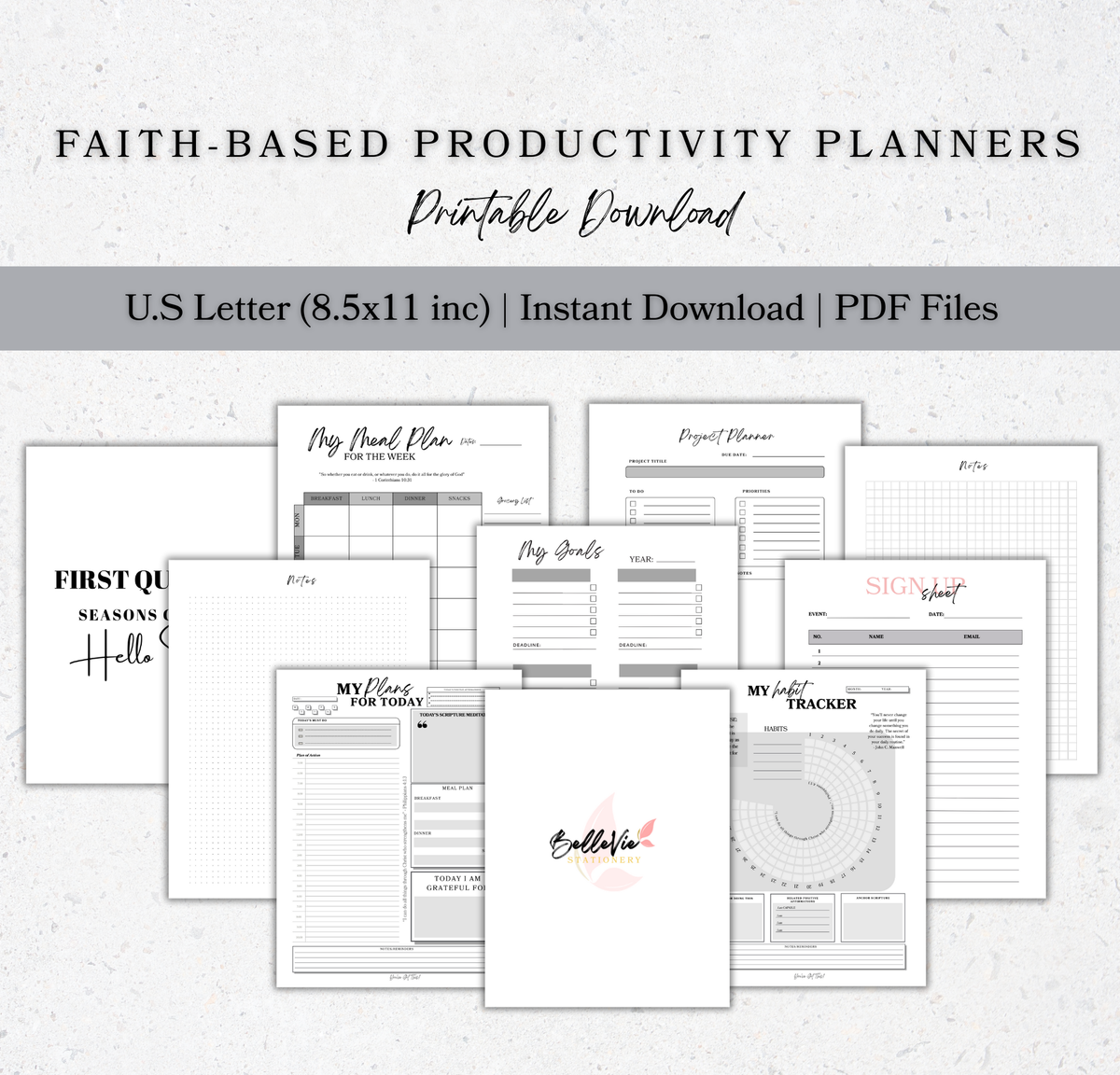 Ultimate Faith-Based Productivity Digital Download Bundle (60+ templates) | Printable PDF Planning Templates